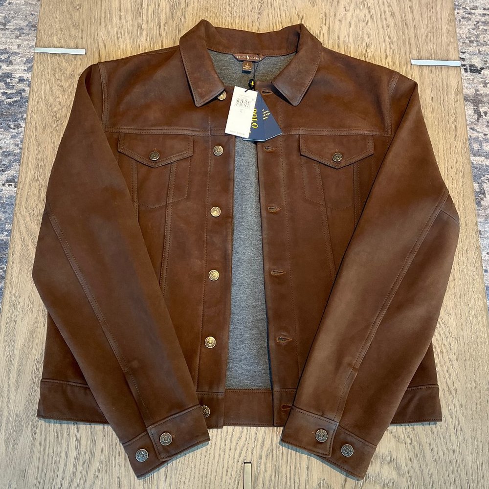 Men's Polo Ralph Lauren Nubuck Brown Suede Trucker Jacket - Large NWT